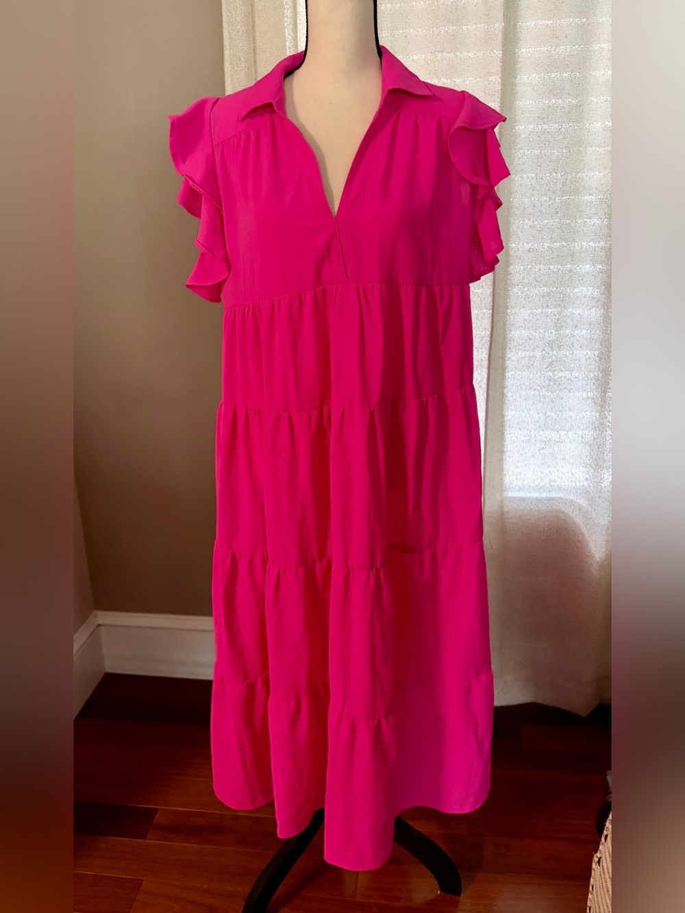 Umgee Hot Pink Ruffle Tiered Maxi Dress - Picture 2 of 3
